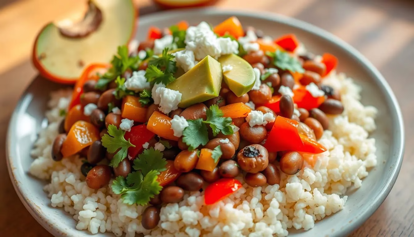 Cauliflower Rice and Beans Fajita Bowls